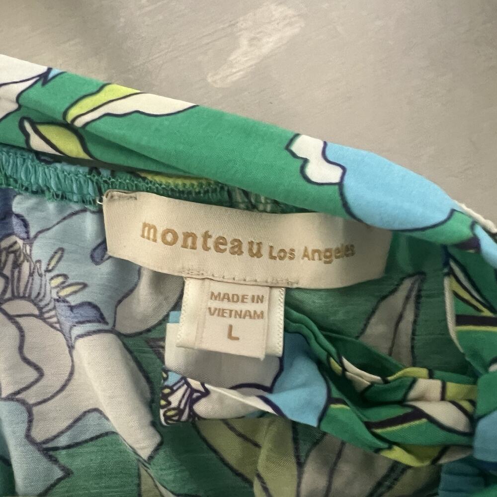 Monteau Los Angeles Floral Tiered Maxi Dress Green Size Large V-Neck Bohemian - Picture 7 of 14